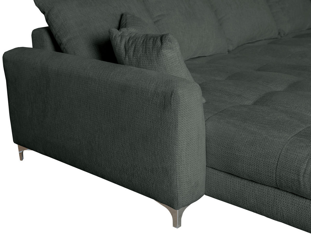 ECKSOFA Dunkelgrau Chenille  - Chromfarben/Dunkelgrau, KONVENTIONELL, Textil/Metall (227/329cm) - Carryhome