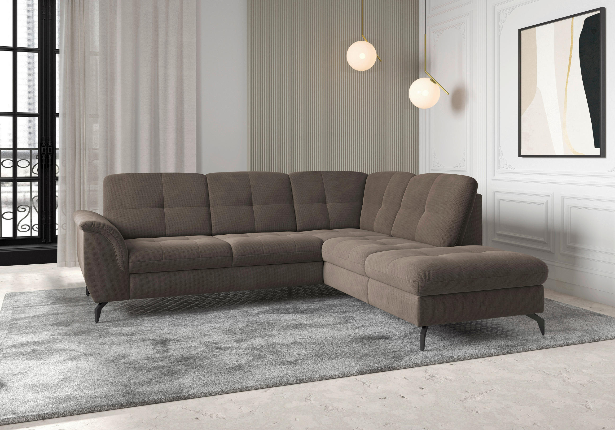 ECKSOFA in Flachgewebe Dunkelbraun  - Dunkelbraun/Schwarz, Modern, Textil/Metall (244/212cm) - Sit & More