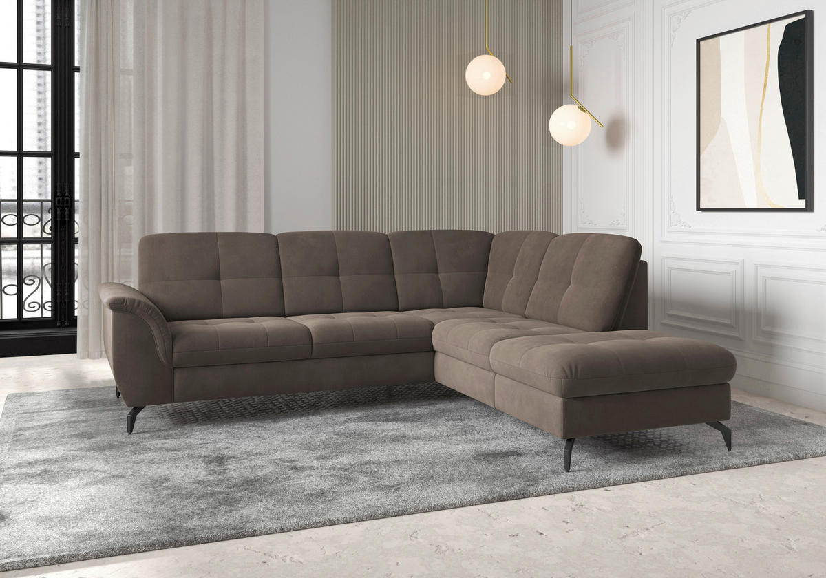 ECKSOFA ZORA E Dunkelbraun Flachgewebe  - Dunkelbraun/Schwarz, MODERN, Textil/Metall (244/212cm) - Sit & More