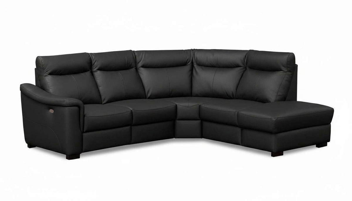 ECKSOFA Echtleder Schwarz  - Wengefarben/Schwarz, Design, Leder/Holz (260/229cm) - Livetastic