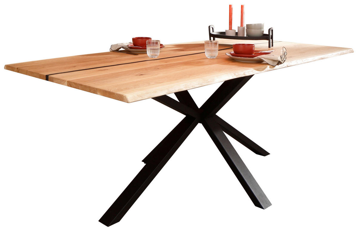 ESSTISCH in Holz 160/90/75 cm  - Schwarz/Braun, Natur, Holz/Metall (160/90/75cm) - Livetastic