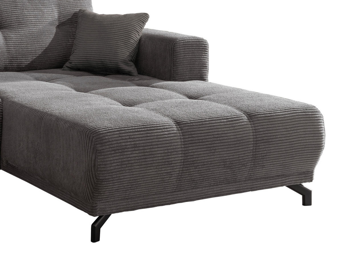 ECKSOFA in Cord Grau  - Schwarz/Grau, Modern, Holz/Textil (246/177cm) - MID.YOU