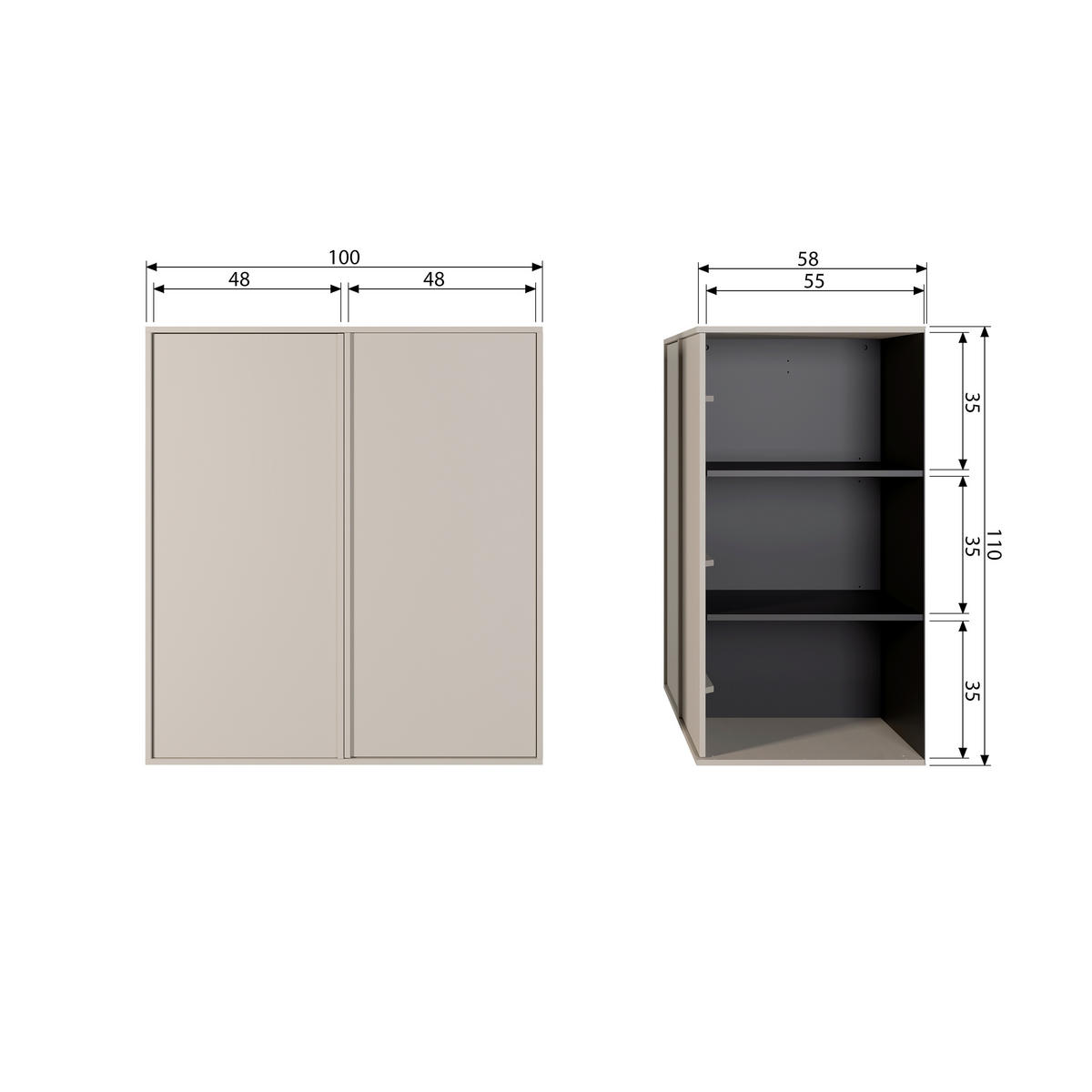 DREHTÜRENSCHRANK  in Grau  - Grau, Design, Holz (100/110/58cm) - Livetastic