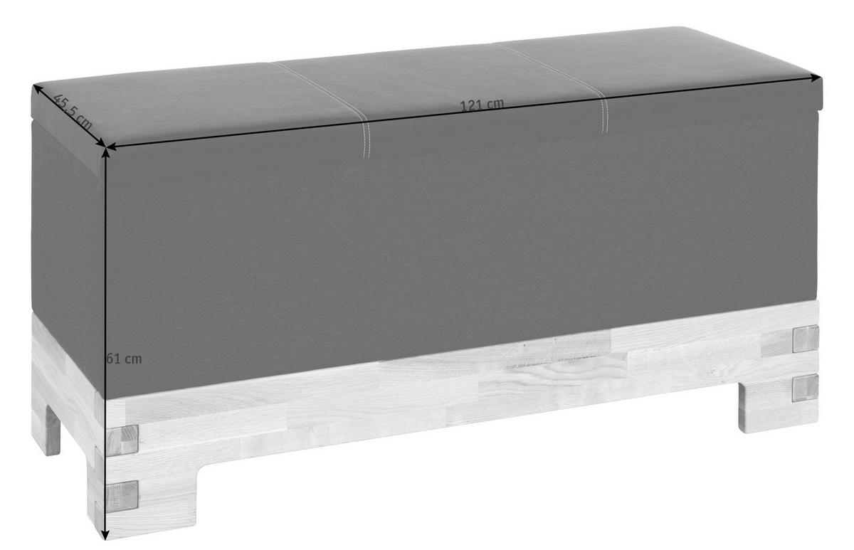TRUHENBANK 121/61/45,5 cm Lederlook, Webstoff Braun, Grau, Eichefarben Wildeiche massiv  - Eichefarben/Braun, Design, Holz/Textil (121/61/45,5cm) - Linea Natura