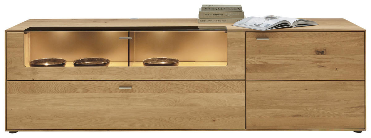 WOHNWAND 293,5/196,2/54,5 cm  in Wildeiche  293,5/196,2/54,5 cm    - Wildeiche/Edelstahlfarben, Design, Glas/Holz (293,5/196,2/54,5cm) - Valnatura