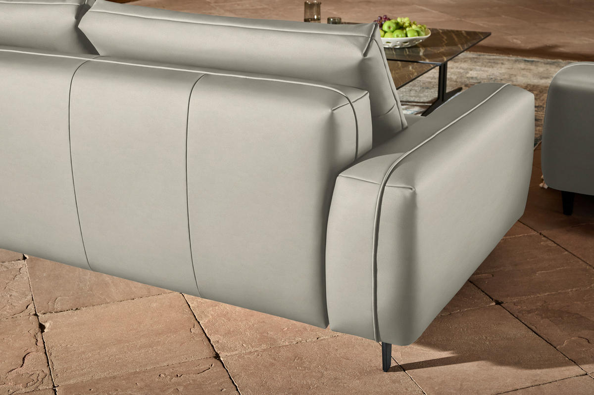 3-SITZER-SOFA  in Echtleder Hellgrau   - Anthrazit/Hellgrau, Design, Leder/Metall (230/70/109cm) - Johann Jakob