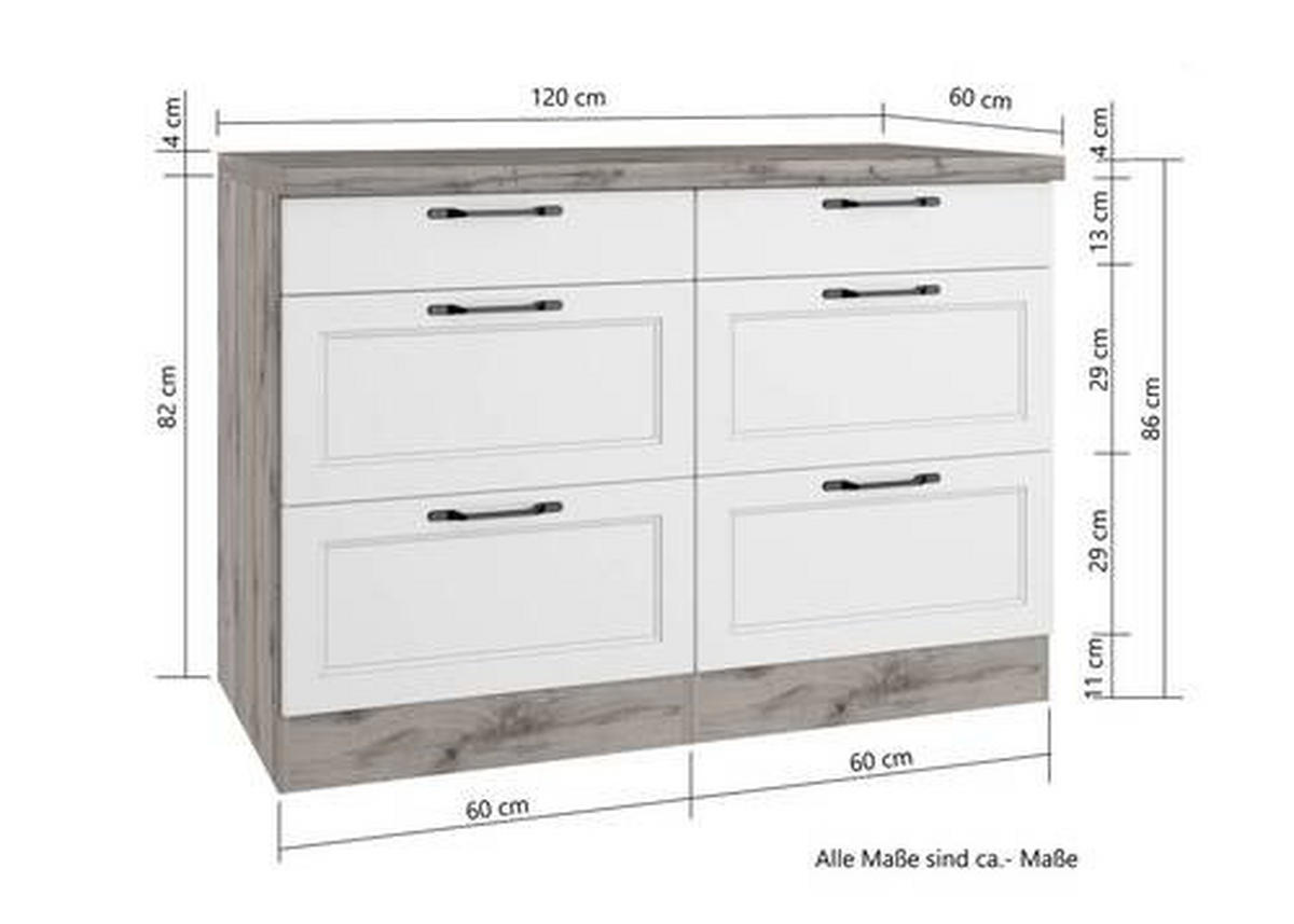 KÜCHENUNTERSCHRANK 120/86/60 cm  in Grau, Eiche Wotan  - Eiche Wotan/Schwarz, LIFESTYLE, Holzwerkstoff/Metall (120/86/60cm) - Held