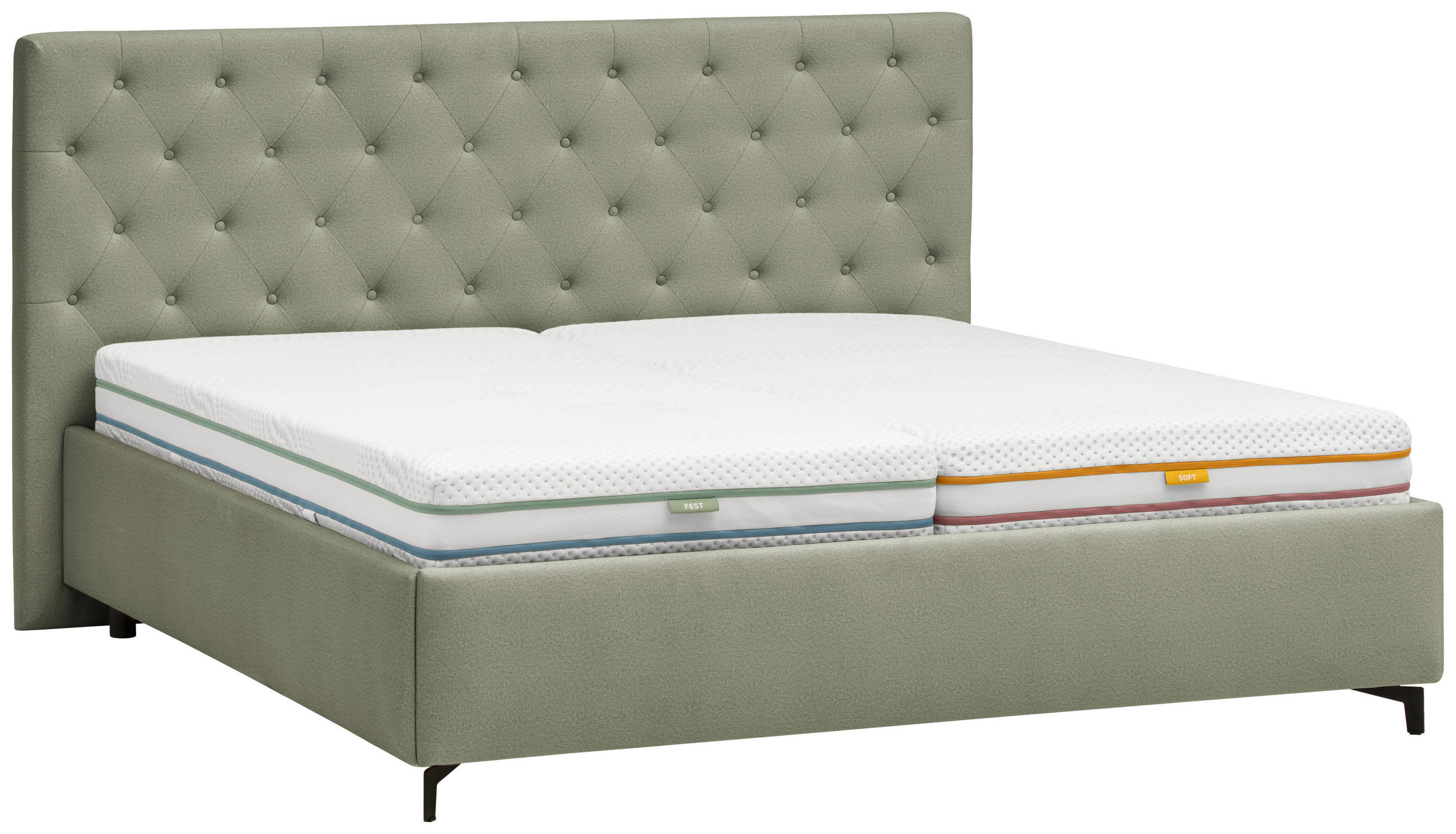 POLSTERBETT 180/200 cm  Olivgrün  - Birkefarben/Schwarz, Konventionell, Holz/Textil (180/200cm) - Novel