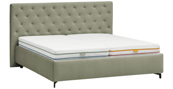 POLSTERBETT gepolstertes Kopfteil, Lattenroste Olivgrün 160/200 cm  - Birkefarben/Schwarz, KONVENTIONELL, Holz/Textil (160/200cm) - Novel
