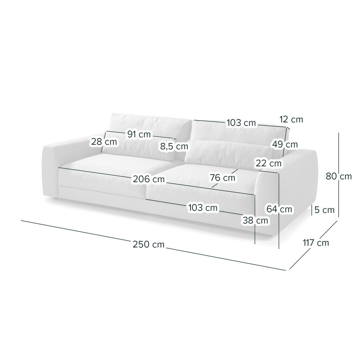 3-SITZER-SOFA Webstoff Beige  - Beige/Schwarz, Design, Kunststoff/Textil (250/80/117cm) - home24