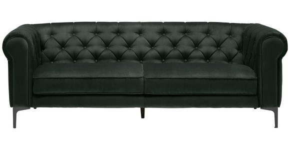 CHESTERFIELD-SOFA Dunkelgrün Samt  - Dunkelgrün/Schwarz, Trend, Textil/Metall (220/75/90cm) - Carryhome