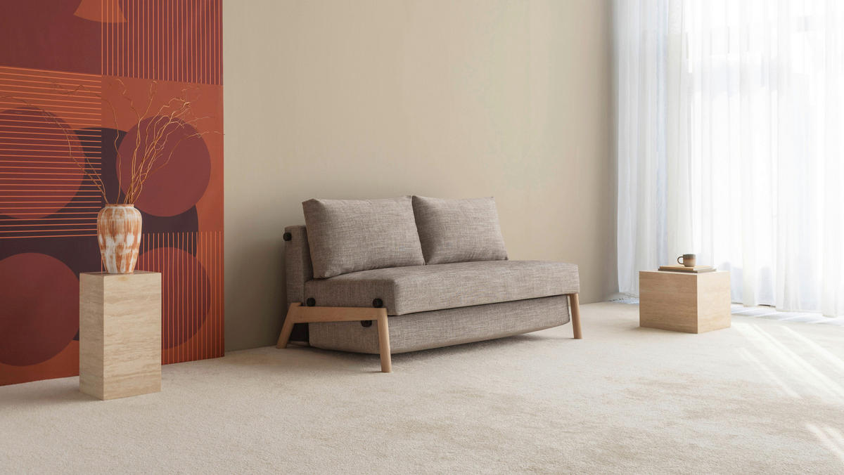 SCHLAFSOFA Flachgewebe Hellgrau  - Eichefarben/Hellgrau, Design, Holz/Textil (148/79/98cm) - Niels Andersson