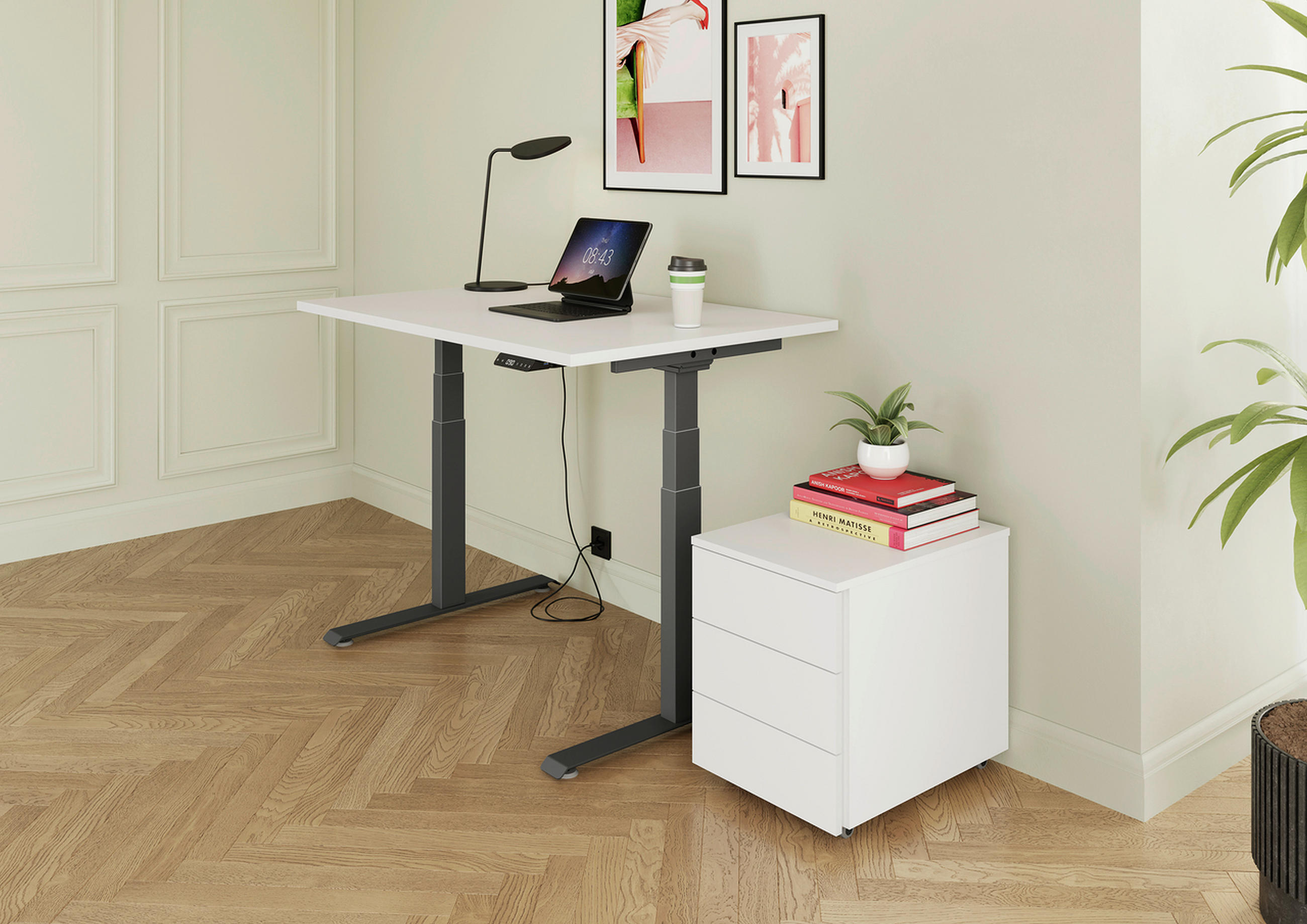 SCHREIBTISCH höhenverstellbar  - Graphitfarben/Weiß, KONVENTIONELL, Holzwerkstoff/Metall (120/80/64,5-129,5cm) - Venda