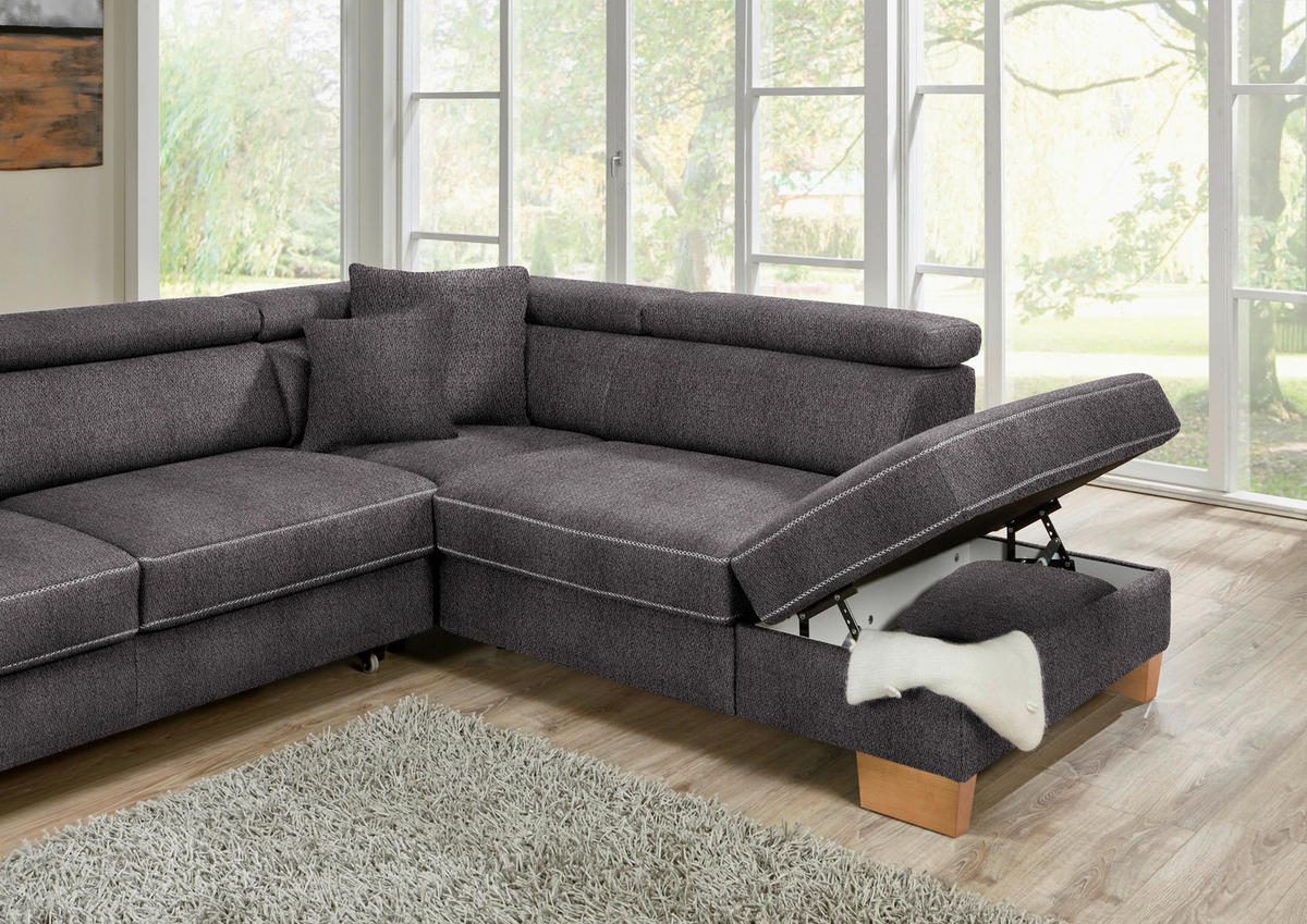 ECKSOFA in Mikrofaser Anthrazit  - Eichefarben/Anthrazit, Natur, Holz/Textil (226/273cm) - Beldomo System