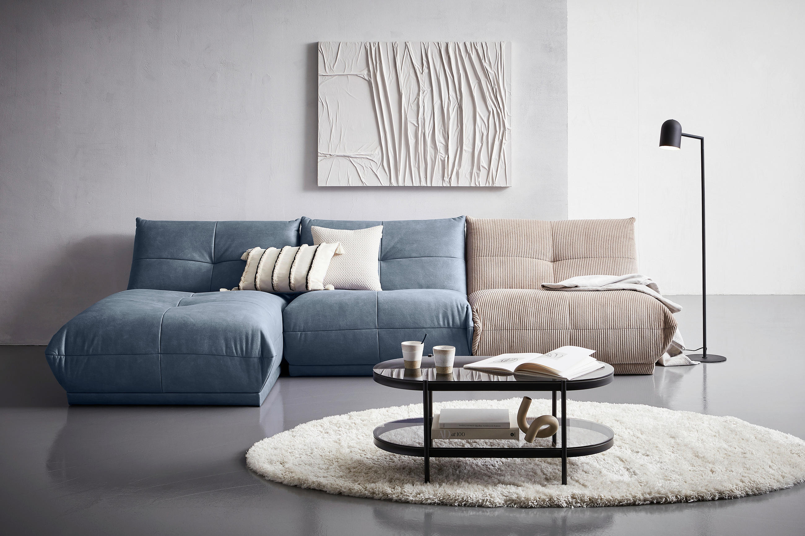 SOFAELEMENT in Lederlook Blaugrau  - Blaugrau, Trend, Textil (105/80/185cm) - Livetastic