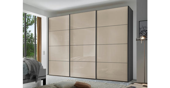 SCHWEBETÜRENSCHRANK 298/222/68 cm 3-türig Anthrazit, Sandfarben  - Sandfarben/Anthrazit, Design, Glas/Holzwerkstoff (298/222/68cm) - Moderano