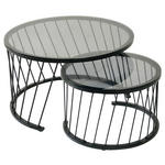 COUCHTISCHSET in Metall, Glas 70/70/42 cm  - Schwarz/Grau, Design, Glas/Metall (70/70/42cm) - Novel