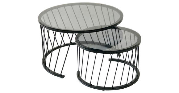 COUCHTISCHSET in Metall, Glas 70/70/42 cm - Schwarz/Grau, Design, Glas/Metall (70/70/42cm) - Novel