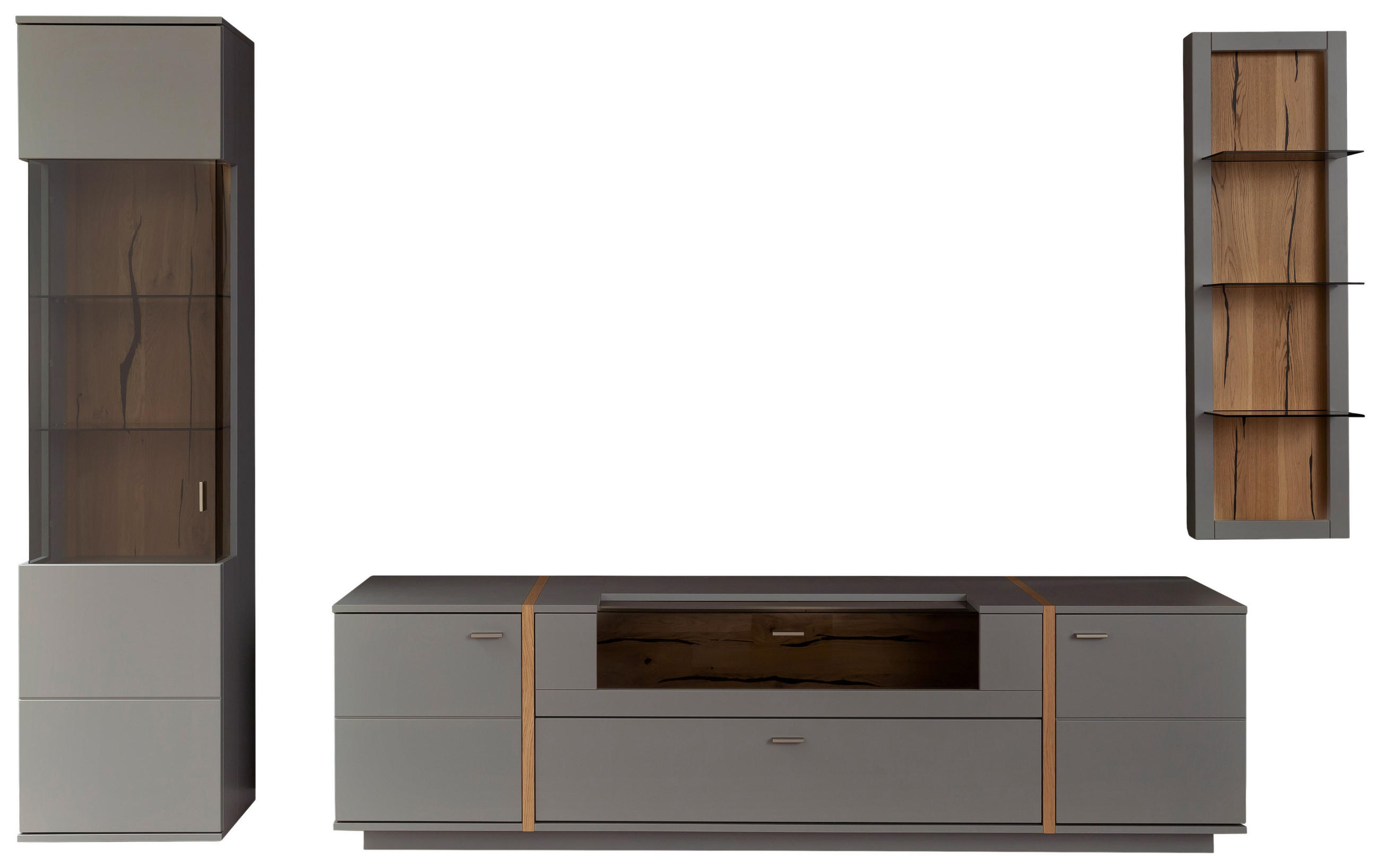 WOHNWAND  in Grau, Eichefarben  316/207/50 cm  - Eichefarben/Schwarz, Design, Glas/Holzwerkstoff (316/207/50cm) - MID.YOU