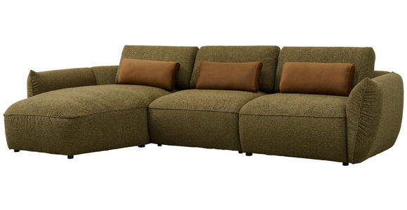 ECKSOFA in Chenille Dunkelgrün 190/340 cm - Dunkelgrün/Schwarz, Design, Kunststoff/Textil (190/340cm) - Emilio Belluti