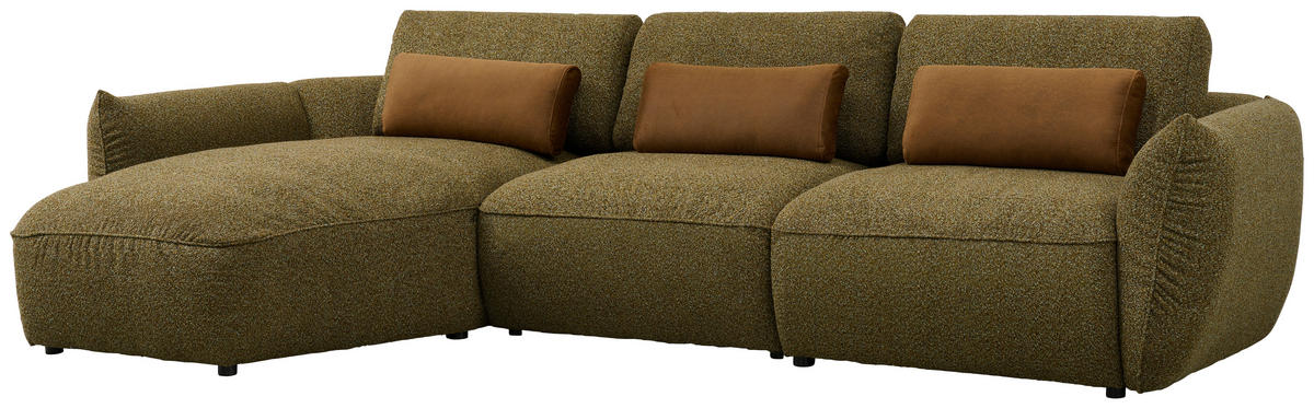 ECKSOFA Dunkelgrün Chenille  - Dunkelgrün/Schwarz, Design, Kunststoff/Textil (190/340cm) - Belluti
