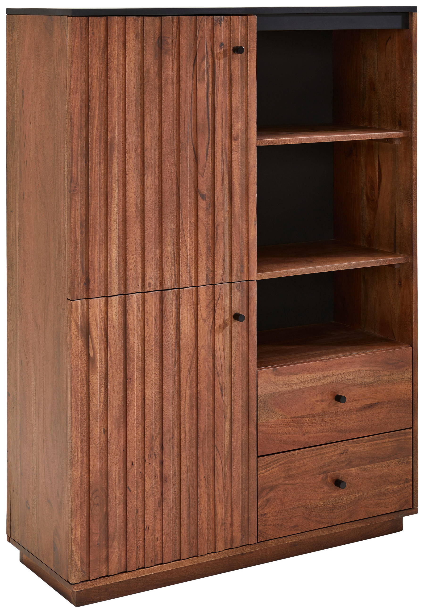 VYSOKÁ KOMODA, akácia, čierna, farba vlašského orecha, 100/140/40 cm - čierna/farba vlašského orecha, Lifestyle, kov/drevo (100/140/40cm) - MID.YOU