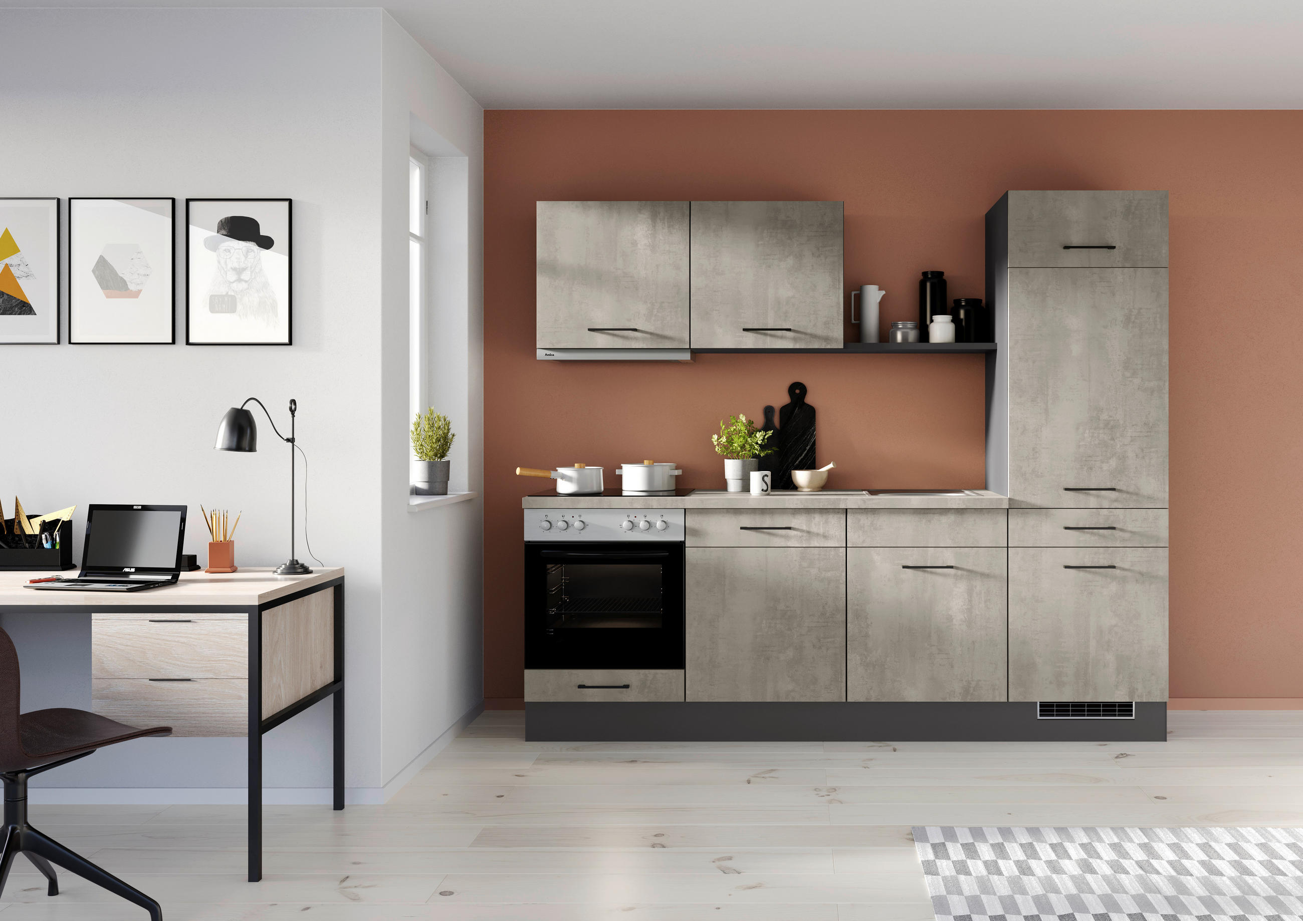 KÜCHENBLOCK 240 cm   in Graphitfarben, Grau  - Schwarz/Graphitfarben, Trend, Holzwerkstoff/Metall (240cm) - Impuls