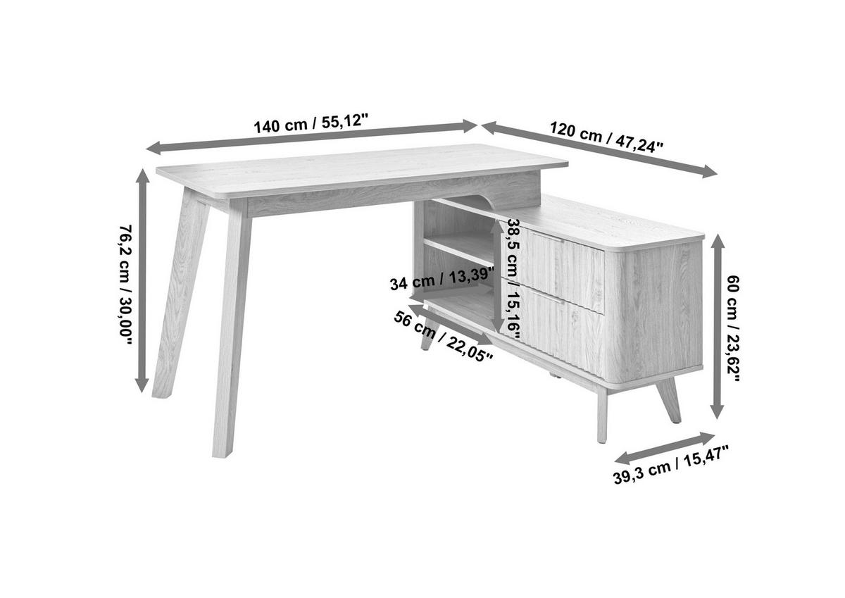 ECKSCHREIBTISCH 148/120/76,20 cm  in Eichefarben  - Eichefarben/Silberfarben, Modern, Holzwerkstoff/Metall (148/120/76,20cm) - Livetastic