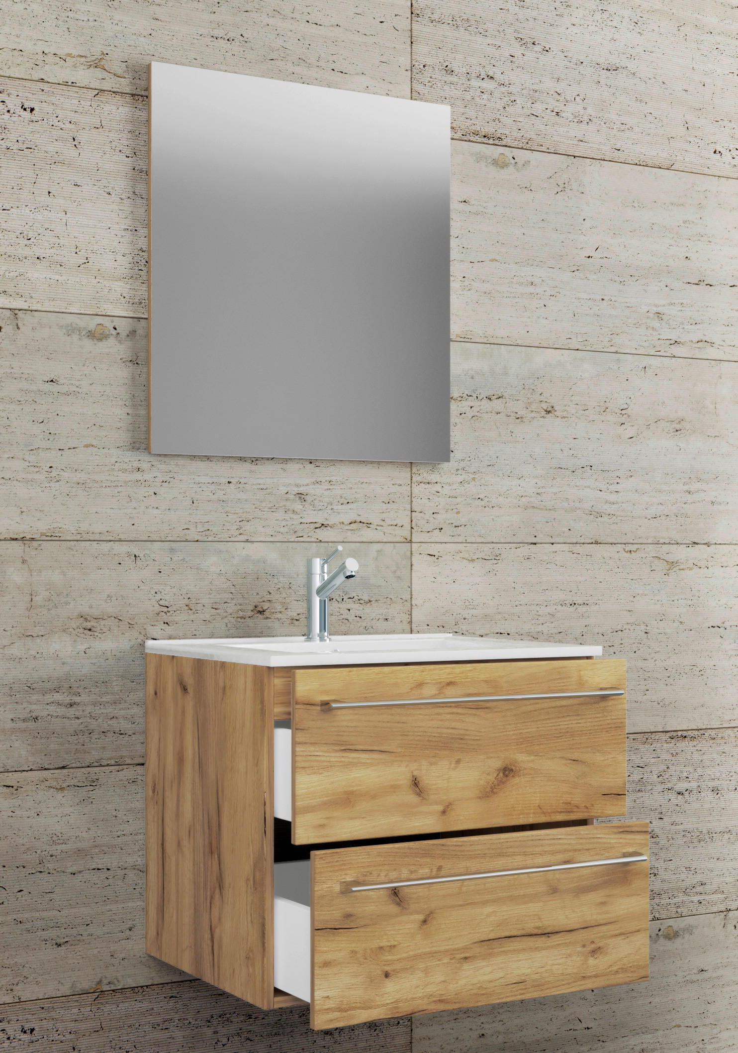 BADEZIMMER 3-teilig  in 60 cm  - Honigeiche/Alufarben, MODERN, Keramik/Holzwerkstoff (60cm) - MID.YOU