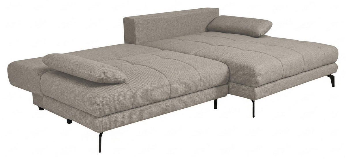 ECKSOFA Grau Struktur Rückenkissen, Bettkasten, Schlaffunktion, Rücken echt, Armteilverstellung, Liegefläche im Originalstoff  - Beige/Schwarz, MODERN, Textil/Metall (263/181cm) - Carryhome