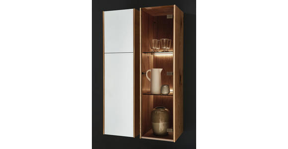 WOHNWAND in Weiß, Eichefarben - Eichefarben/Weiß, Natur, Glas/Holz (295/197/50cm) - Dieter Knoll
