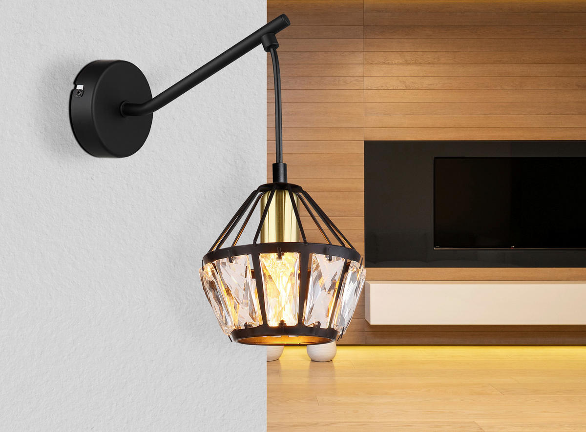 WANDLEUCHTE 12,5/23/25 cm   - Klar/Messingfarben, Basics, Glas/Kunststoff (12,5/23/25cm) - Globo