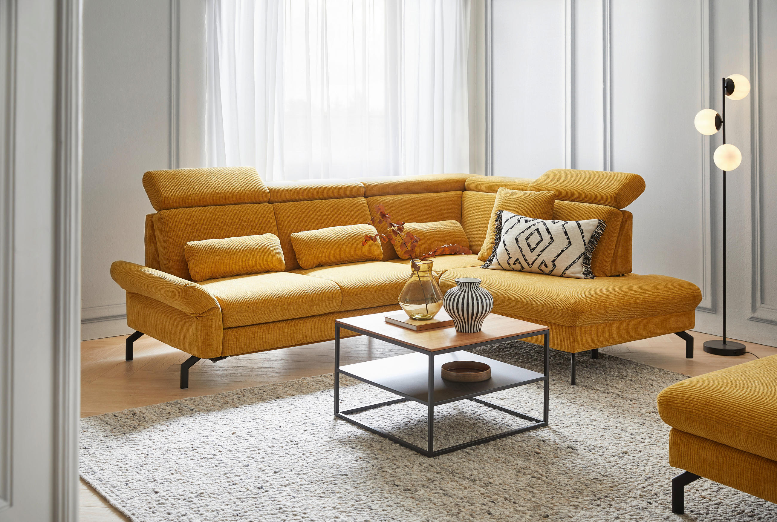 ECKSOFA Beldomo system Currygelb Webstoff  - Currygelb/Schwarz, Design, Textil/Metall (258/203cm) - Beldomo System