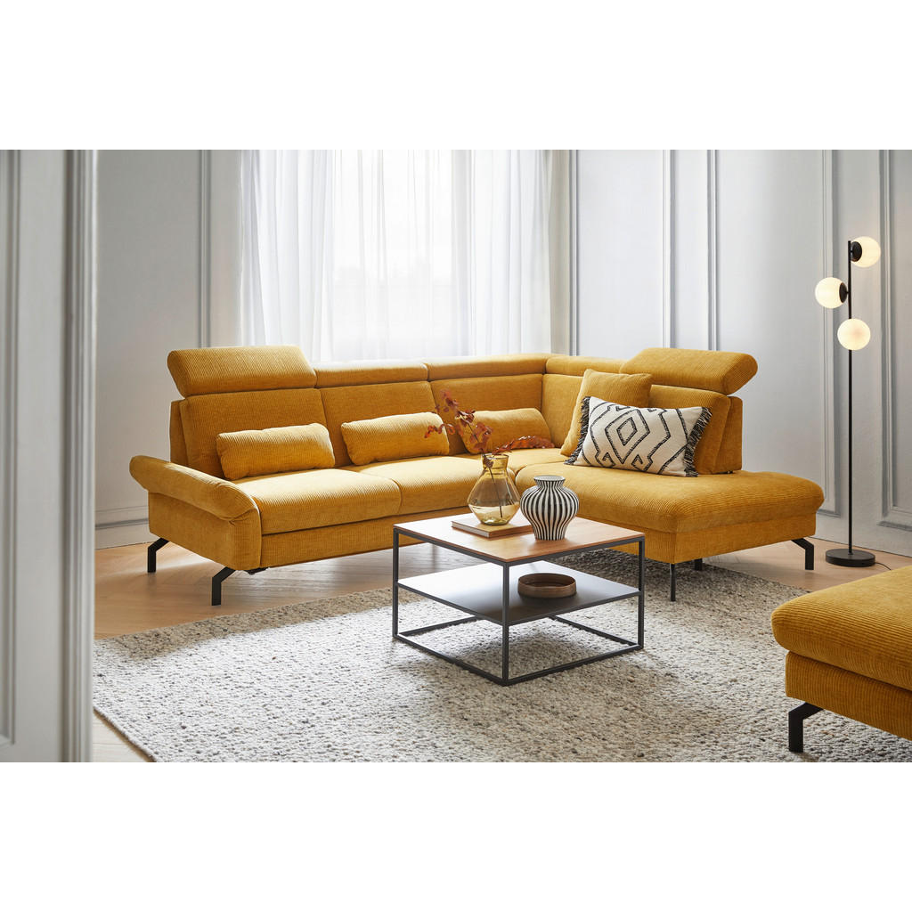 Thumbnail - Beldomo System Ecksofa Beldomo system, Currygelb, Textil, 3-Sitzer, Ottomane rechts, L-Form, 258x203 cm, Goldenes M, Fuß...