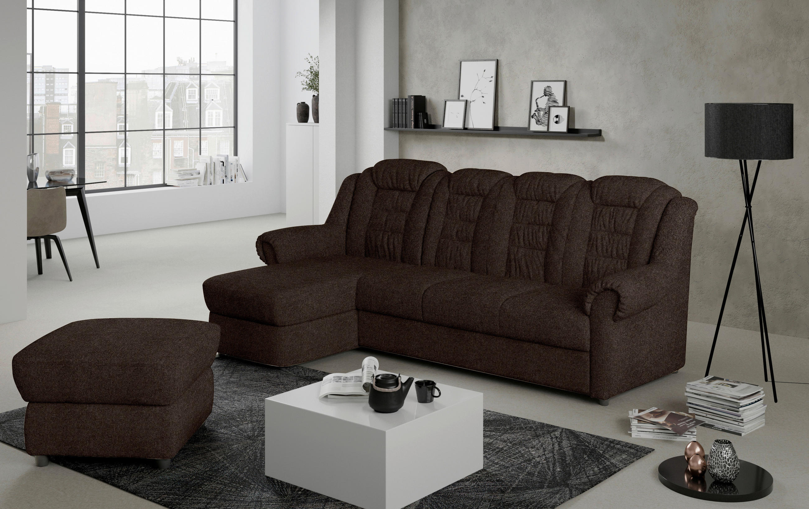 ECKSOFA in Chenille Braun - Schwarz/Braun, Konventionell, Kunststoff/Textil (165/262cm) - Livetastic