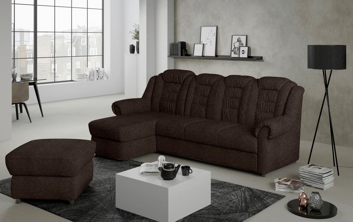 ECKSOFA Braun Chenille  - Schwarz/Braun, KONVENTIONELL, Kunststoff/Textil (165/262cm) - Livetastic