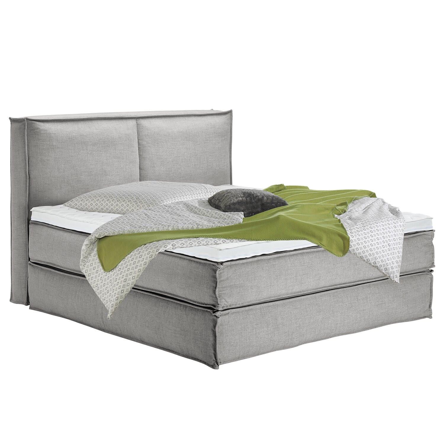 BOXSPRINGBETT 180/200 cm  in Hellgrau  - Hellgrau/Schwarz, Design, Textil (180/200cm) - home24