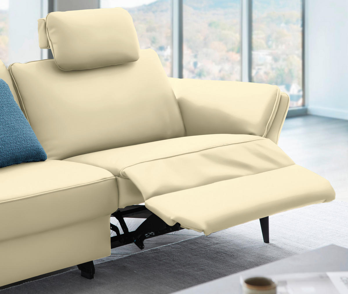 3-SITZER-SOFA in Echtleder Creme  - Creme/Schwarz, Design, Leder/Metall (190/84/99cm) - Dieter Knoll