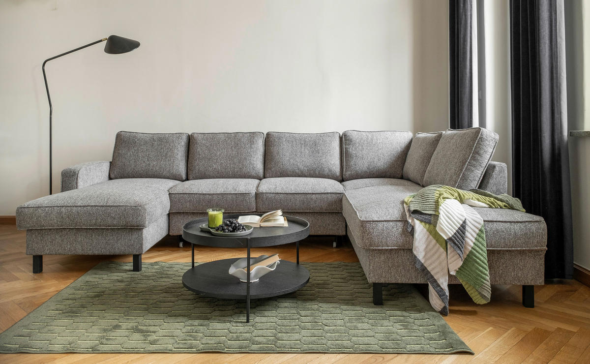 SOFFA i struktur grå  - svart/grå, trä/textil (148/298/198cm) - MID.YOU
