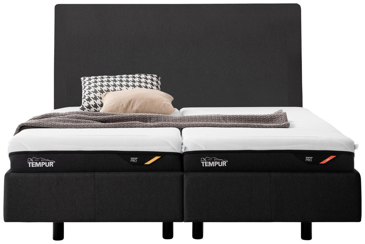 POLSTERBETT 180/200 cm,  in Anthrazit, gepolstertes Kopfteil,  - Anthrazit, KONVENTIONELL, Textil (180/200cm) - Tempur