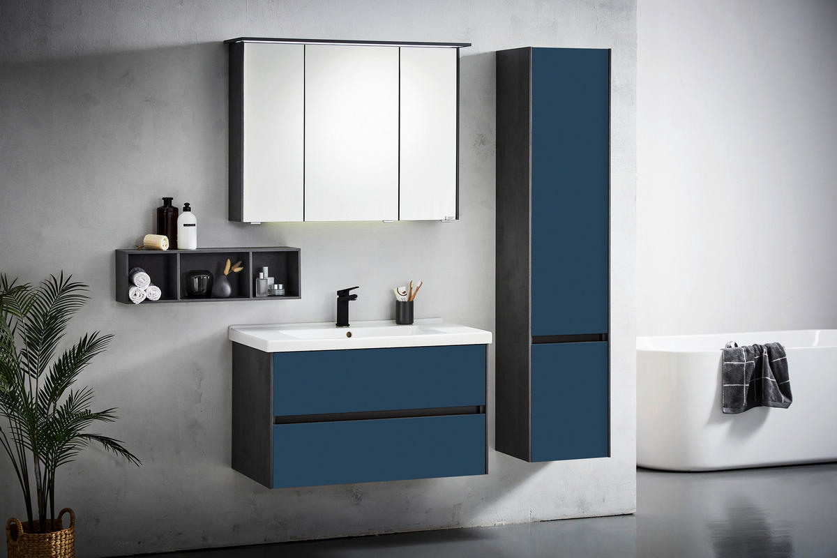 BADEZIMMER  in 92 cm  - Blau/Dunkelgrau, KONVENTIONELL, Glas/Keramik (92cm) - Dieter Knoll