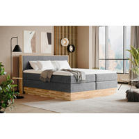 BOXSPRINGBETT 160/200 cm,  in Eichefarben, Dunkelgrau, Matratze, gepolstertes Kopfteil, Bettkasten, Topper, H2 + H3 = mittel + fest  - Eichefarben/Dunkelgrau, MODERN, Holz/Kunststoff (160/200cm) - Livetastic