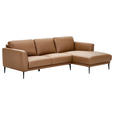 ECKSOFA Cognac Echtleder  - Cognac/Schwarz, MODERN, Leder/Metall (253/160cm) - Novel