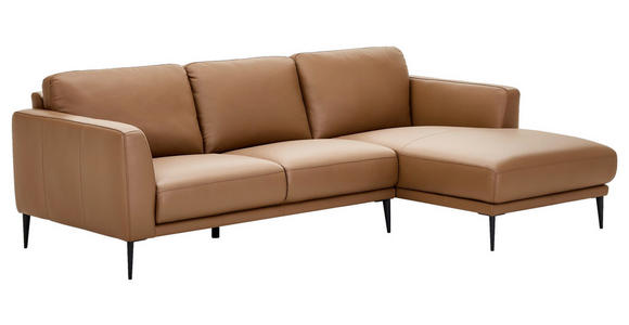 ECKSOFA Cognac Echtleder  - Cognac/Schwarz, MODERN, Leder/Metall (253/160cm) - Novel