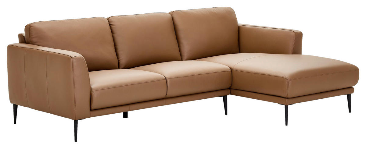 ECKSOFA Cognac Echtleder  - Cognac/Schwarz, MODERN, Leder/Metall (253/160cm) - Novel