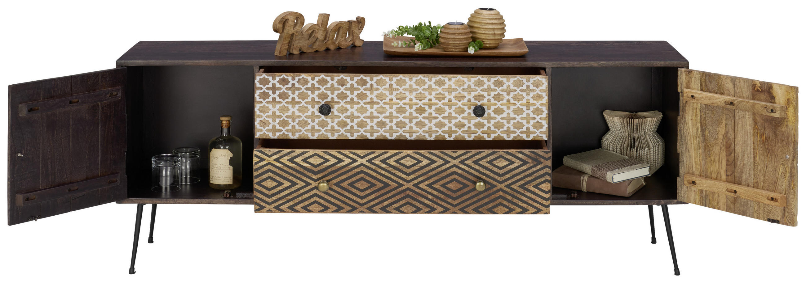 TV-BÄNK 157/60/35 cm - vit/brun, Lifestyle, metall/trä (157/60/35cm) - Landscape