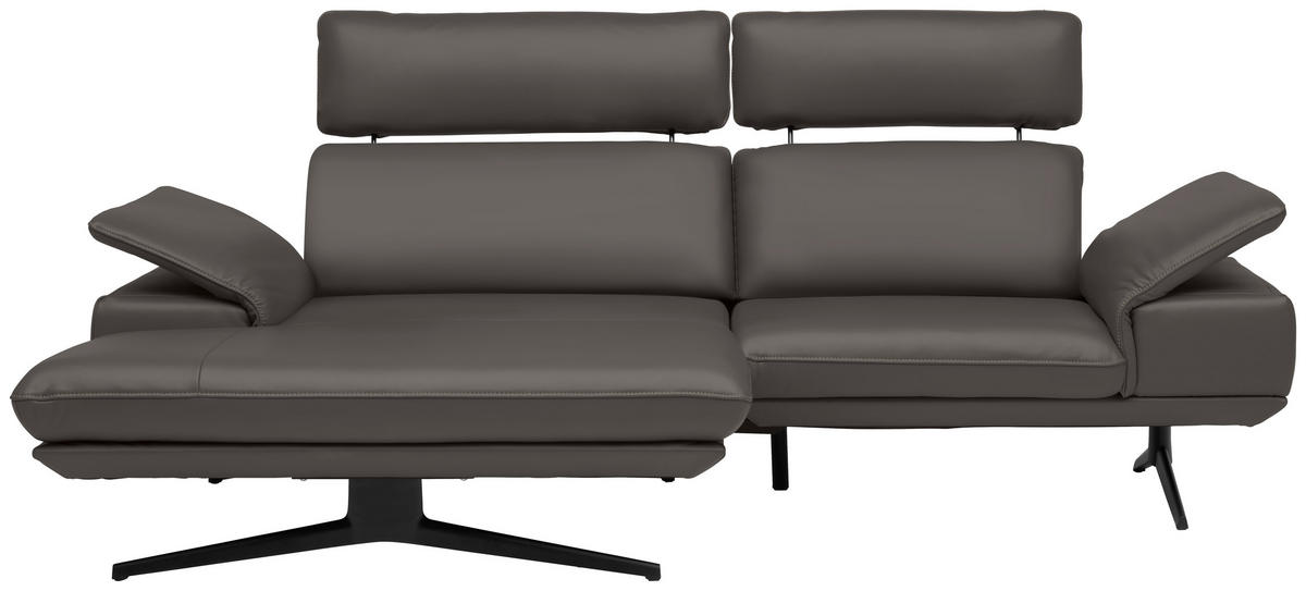 ECKSOFA in Echtleder Dunkelbraun  - Dunkelbraun/Beige, Design, Leder/Metall (150/242cm) - Koinor