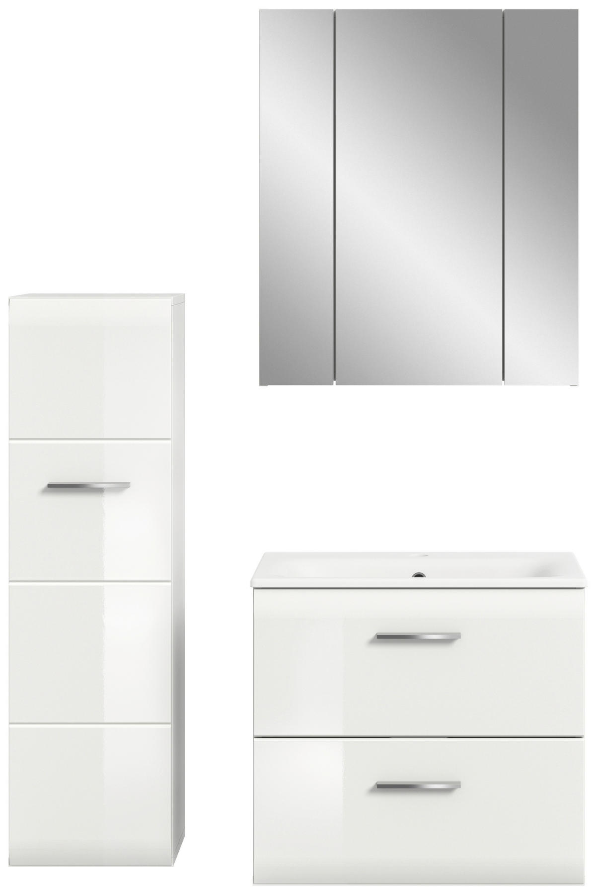 BADEZIMMER 3-teilig 90 cm  - Weiss Hochglanz/Weiss, Modern, Keramik/Holzwerkstoff (90cm) - MID.YOU