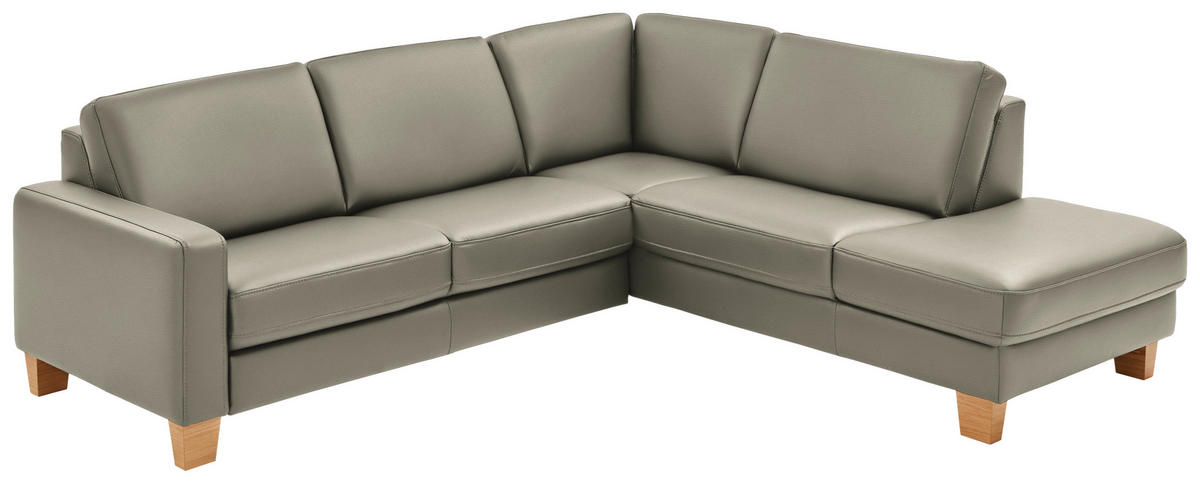 ECKSOFA in Echtleder Grau  - Eiche Bianco/Grau, Konventionell, Leder/Holz (257/235cm) - Valdera
