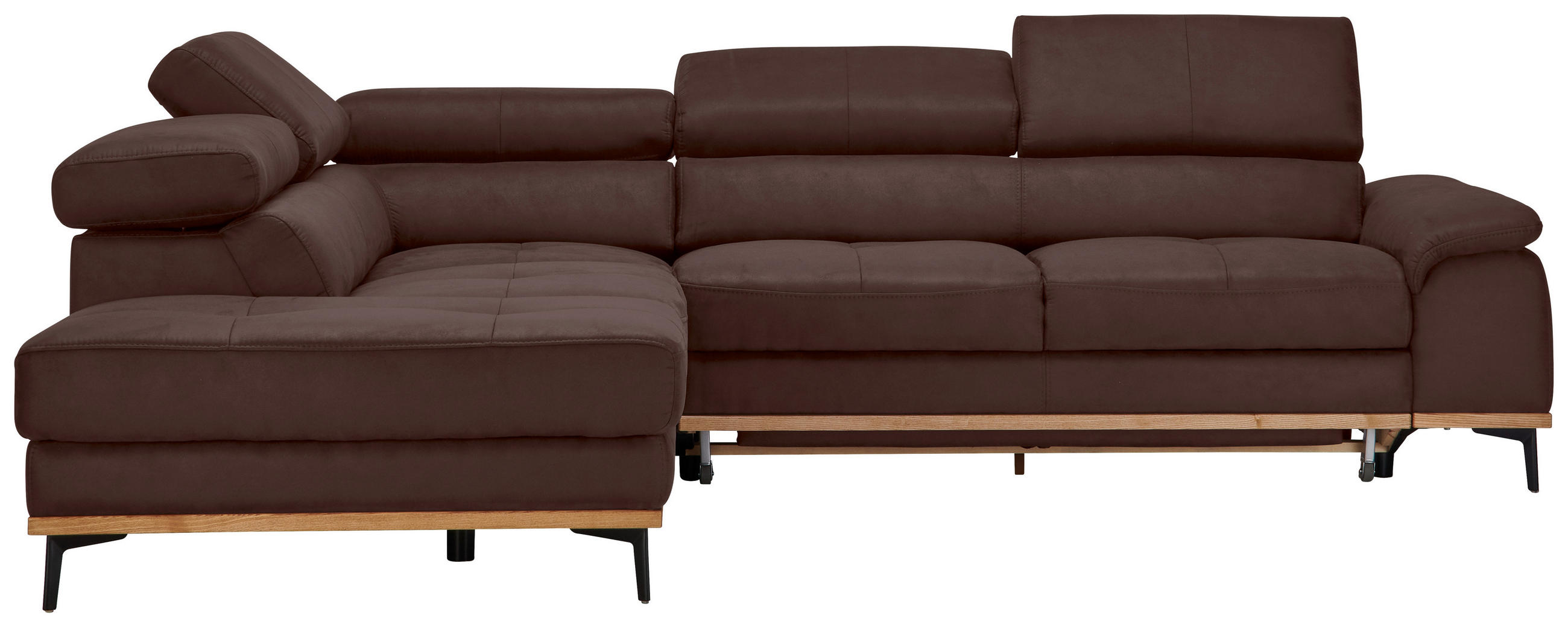 ECKSOFA in Lederlook Mokka  - Schwarz/Mokka, Natur, Holz/Textil (226/282cm) - Novel